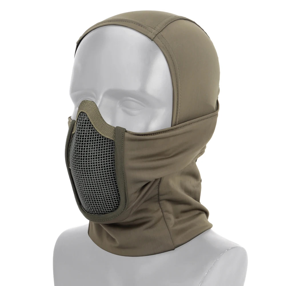 Pasamontañas Táctico de Malla para Airsoft y Paintball, Cubre Rostro Completo, Estilo Ninja, Capucha Metálica de Acero, Diseño Plegable
