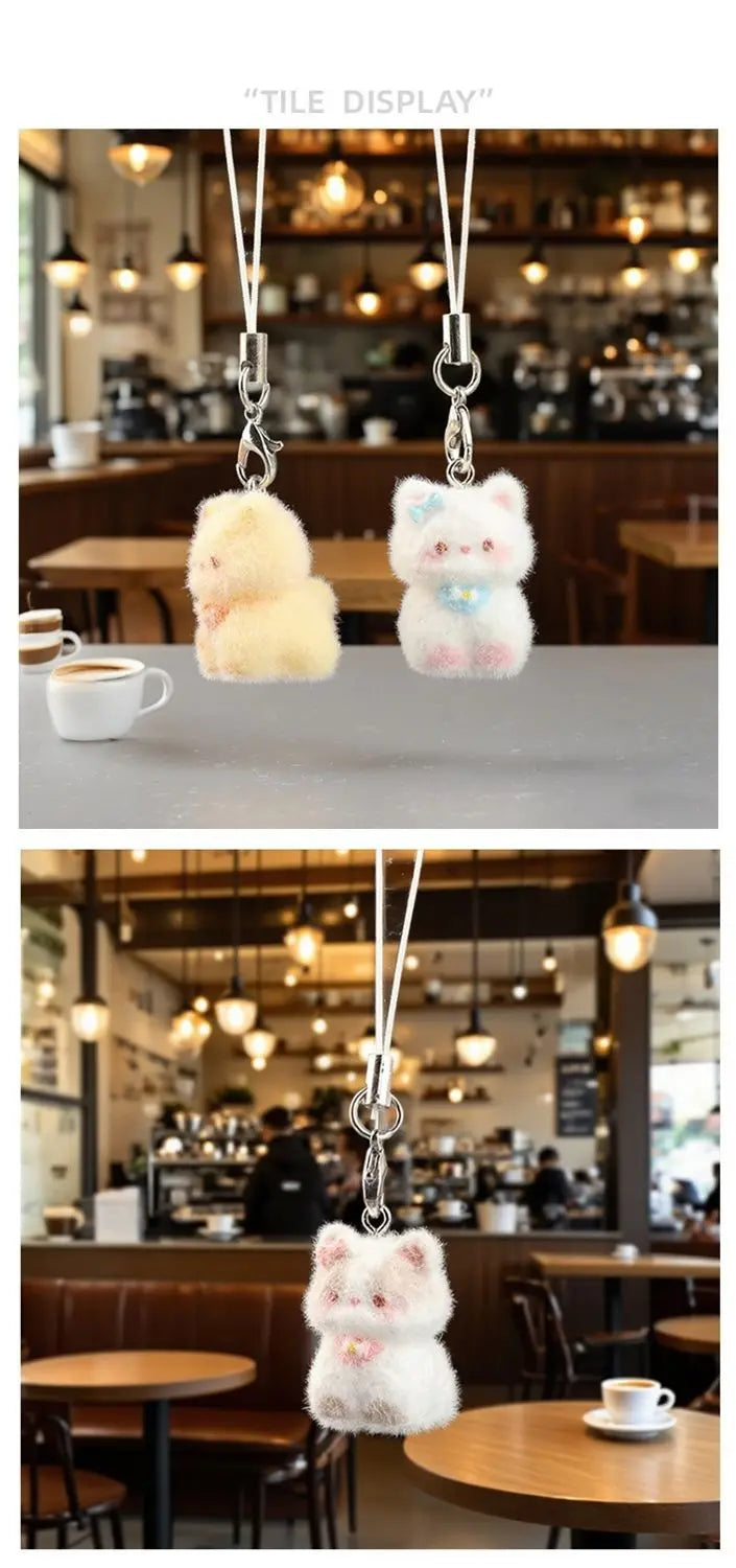 Lindo colgante de perro de resina de peluche 3D, Mini muñeca, colgante para teléfono móvil, decoración de llaves DIY, pequeño adorno artesanal