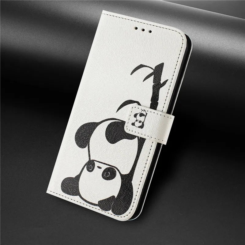 13 Funda de teléfono de cuero para iPhone 13 12 Mini 11 Pro 13Pro 12Pro Max 11Pro Coque Flip Cover Wallet fundas pintadas magnéticas gato oso