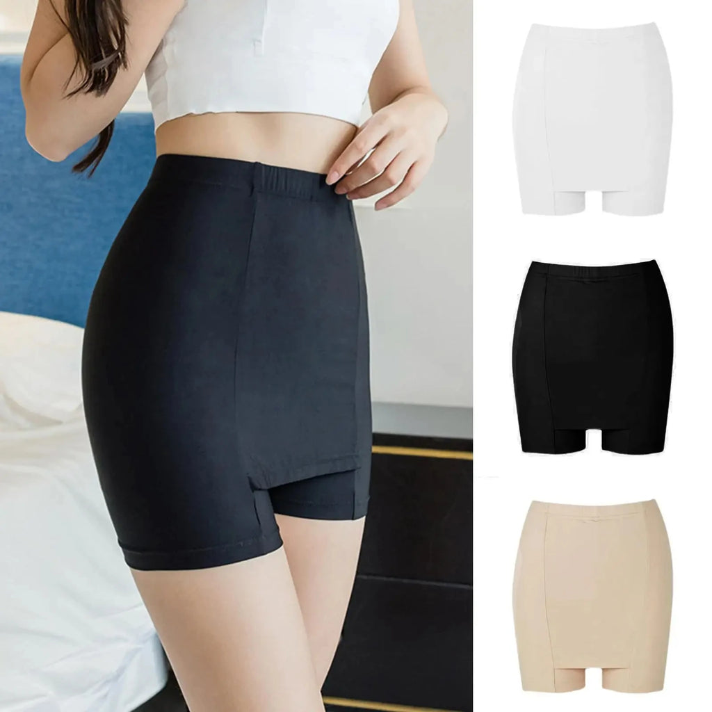 Bragas de seguridad de doble capa para niñas y mujeres, Boxer, pantalones cortos protectores de cintura alta debajo de las faldas, ropa interior de vestido de verano