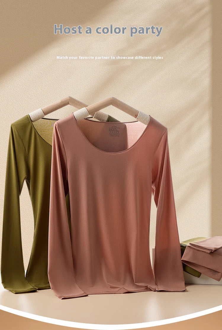 Ropa interior térmica mujer otoño, camisetas de manga larga en colores varios, perfectas para el clima frío.