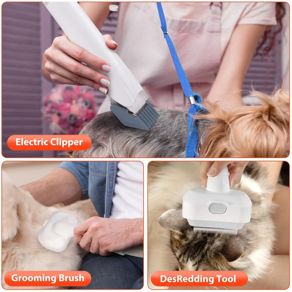 Kits de aseo para mascotas 6 en 1, aspirador de pelo de perro, potente succión para pelo largo o corto, afeitadoras para perros y gatos