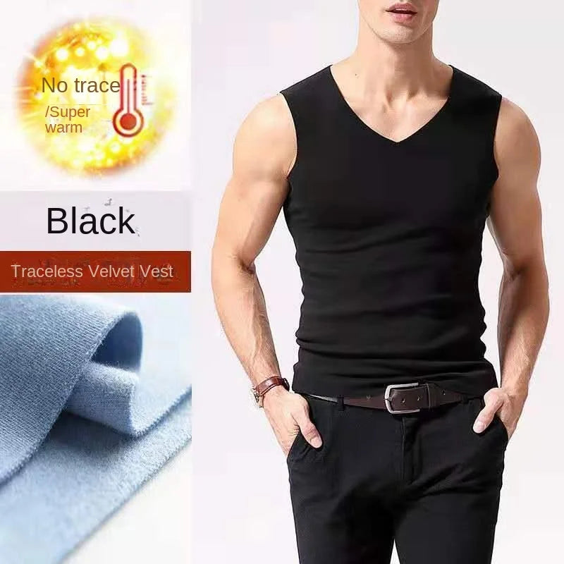 Ropa interior para hombre 37 °   Chaleco sin costuras de terciopelo de fibra calefactora para hombre, camisa de fondo cálida y delgada de invierno, ropa interior térmica de velocidad para hombre