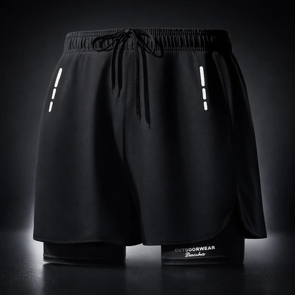 Trajes de baño hombre secado rápido, shorts deportivos negros de forro de compresión para playa y gimnasio.