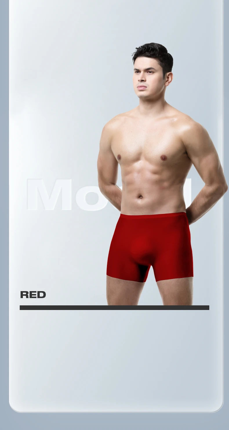 Ropa interior para hombre, Boxers de seda helada con estampado 3D, Boxers finos sin costuras, pantalones cortos deportivos alargados de verano para la cabeza