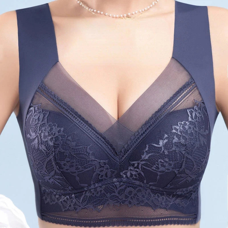 L-6L sujetador grande para mujer, Push Up de seda helada, Bralette superior sin costuras, sujetadores de encaje inalámbricos para verano, Top de talla grande, lencería, ropa interior 15019