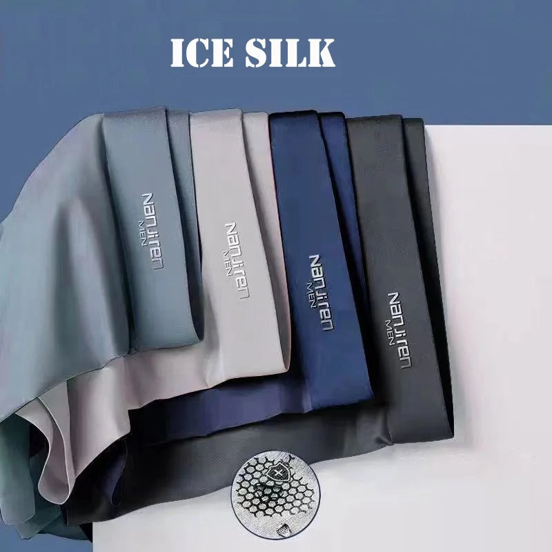 4 Uds Boxer Shorts ropa interior de seda de hielo para hombre calzoncillos masculinos transpirables bragas finas sexis lencería convexa en U lotes al por mayor L-6XL