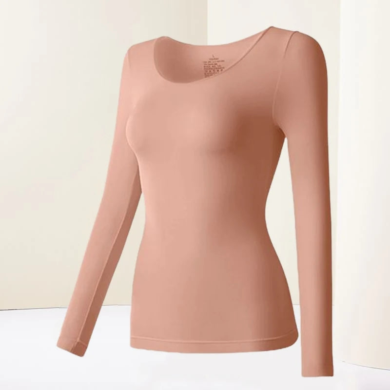 Ropa interior térmica para mujer, camisa de fondo para otoño e invierno, camiseta de manga larga, Top térmico fino, L-XL de piel térmica para mujer