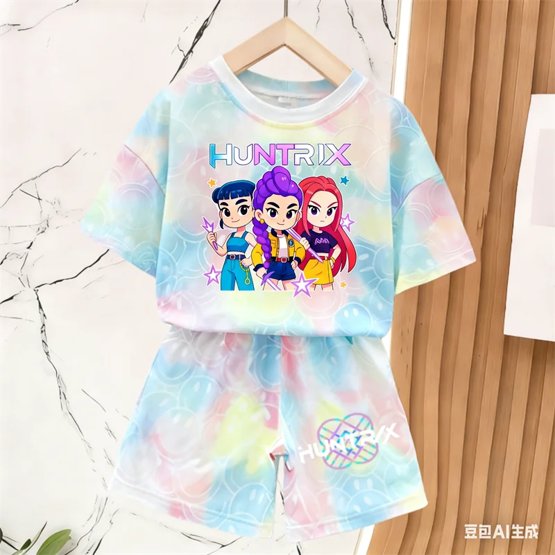 Nuevo Conjunto de Camiseta y Pantalones para Niñas, Ropa de Verano, Conjunto de Manga Corta con Estampado de Cara Sonriente, Conjunto de Camiseta y Pantalones Cortos para Niños