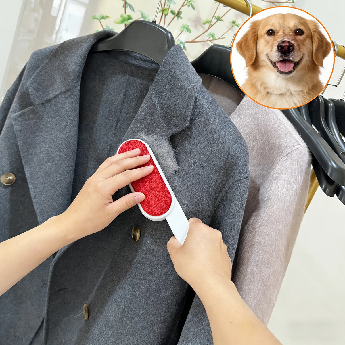 Rodillo quitapelusas autolimpiante de 2 lados, cepillo para eliminar el polvo y el pelo de mascotas, cepillo para remover el pelo de perros y gatos de sofás, alfombras y ropa.