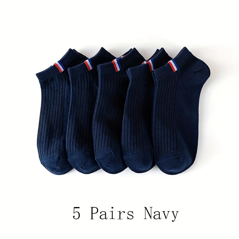 5 Pares de Calcetines Invisibles para Hombre, Calcetines Cortos Transpirables, Finos, Casuales de Verano, Absorbentes del Sudor, de Color Liso