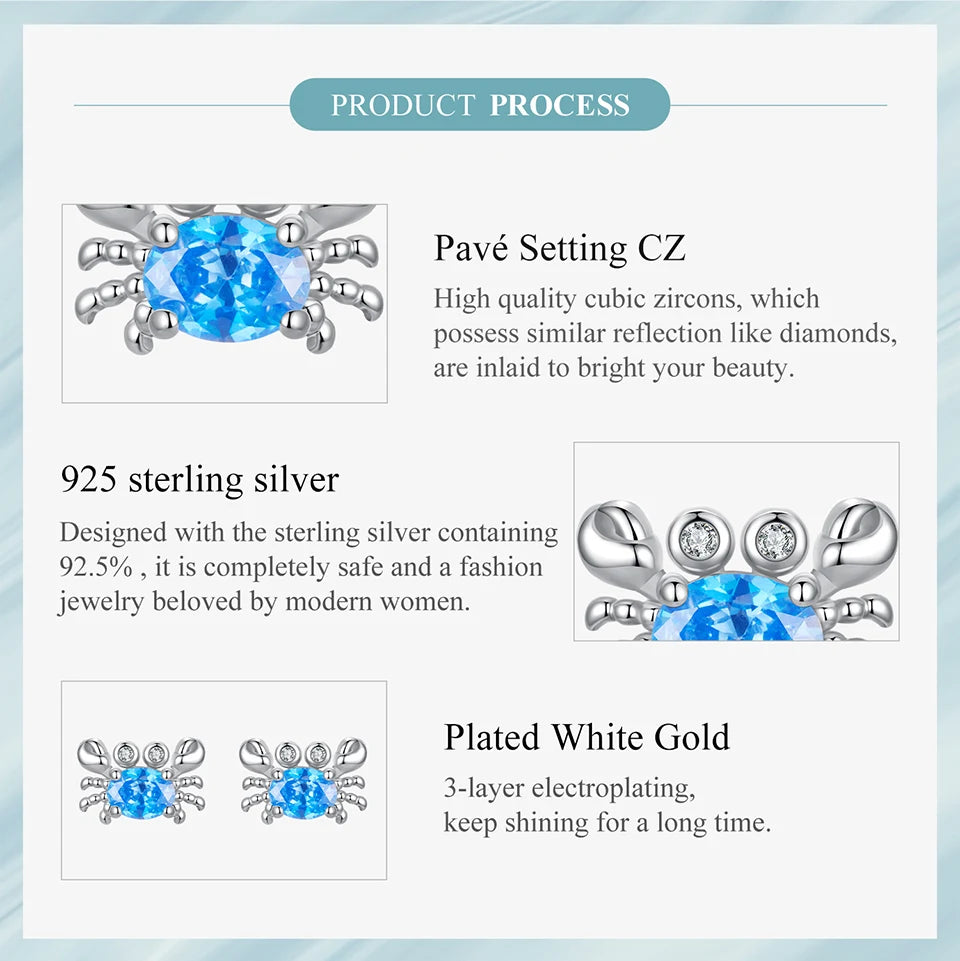 WOSTU-pendientes de plata de ley 925 con diseño de animales y patas bonitas de arcoíris para mujer, aretes con forma de corazón, flor ovalada, circonita, cangrejo, regalo de joyería