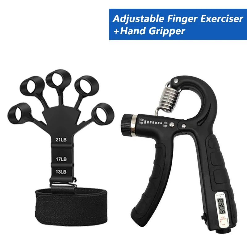 iLMH Entrenador de fuerza de agarre ajustable de 5-60 kg con ejercitador de dedos, fortalecedor de agarre de mano para desarrollo muscular y recuperación de lesiones
