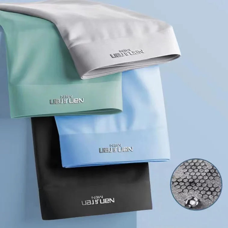 4 Uds Boxer Shorts ropa interior de seda de hielo para hombre calzoncillos masculinos transpirables bragas finas sexis lencería convexa en U lotes al por mayor L-6XL