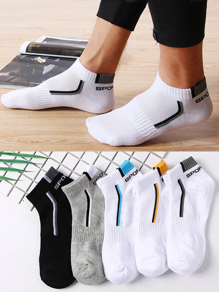Calcetines náuticos antideslizantes para hombre, 5 pares de calcetines tobilleros con estampado de bloques para negocios y deportes, transpirables, resistentes al sudor, antiolor, cómodos