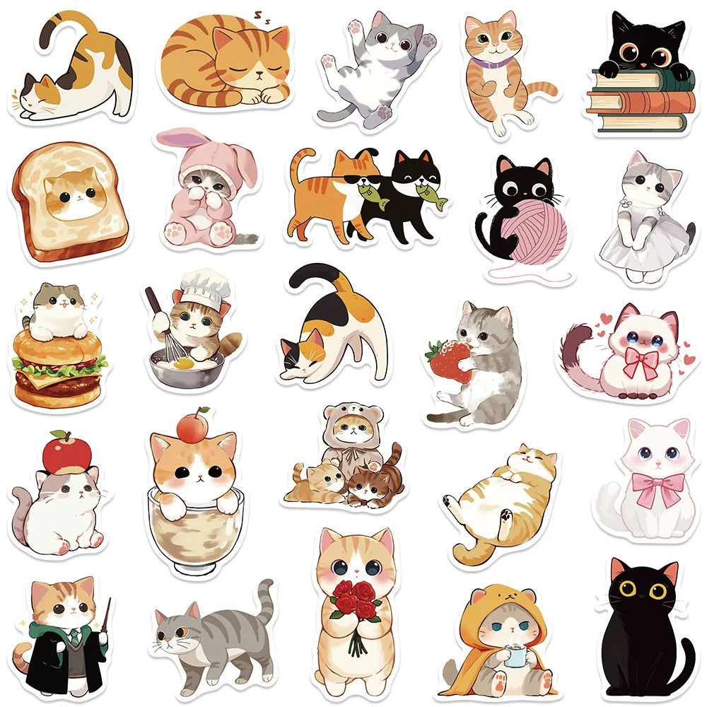 50 Uds. De pegatinas de dibujos animados de gato, decoración artesanal, maleta, álbum de recortes, teléfono, portátil, papelería, gatito, pegatina de juguete para niños