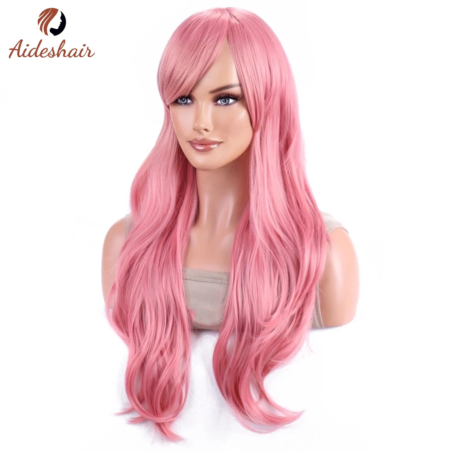 Peluca sintética Aideshair, pelucas de moda de 28 "y 70cm de largo, pelo rizado ondulado, peluca resistente al calor, peluca de Cosplay para mujeres con gorro de peluca gratis