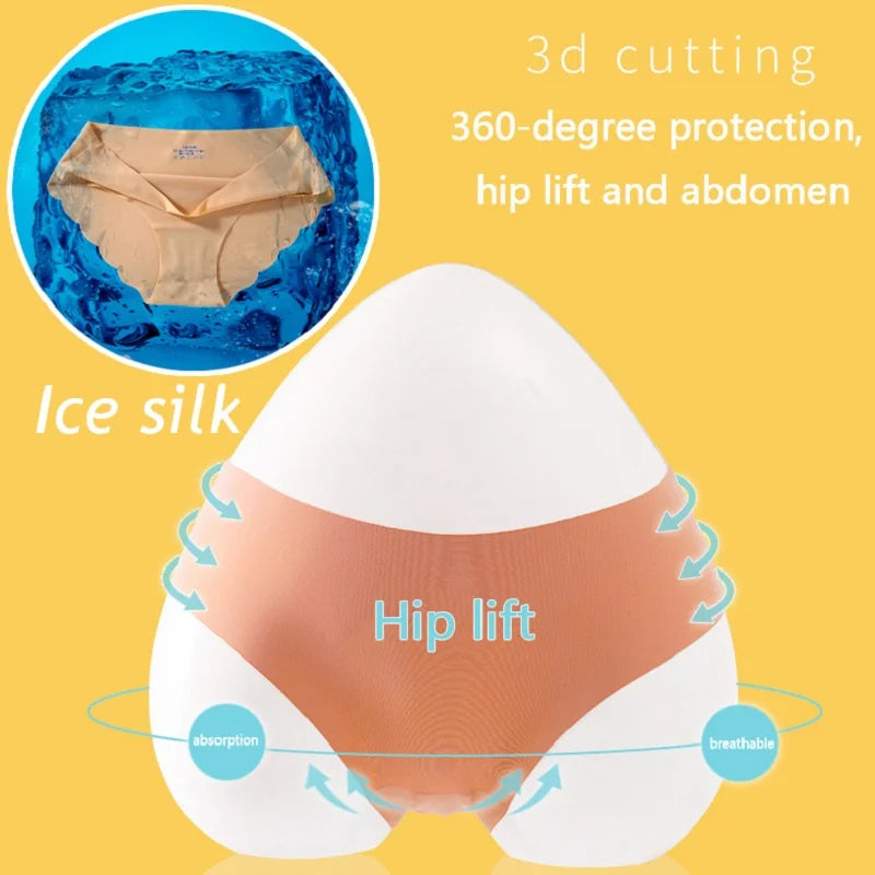 Braguitas de Seda de Hielo sin Costuras, 4 Piezas/Juego, Braguitas de Mujer de Color Sólido, Ropa Interior Elástica, Ultrafinas, sin Rastro, con Laterales Ondulados