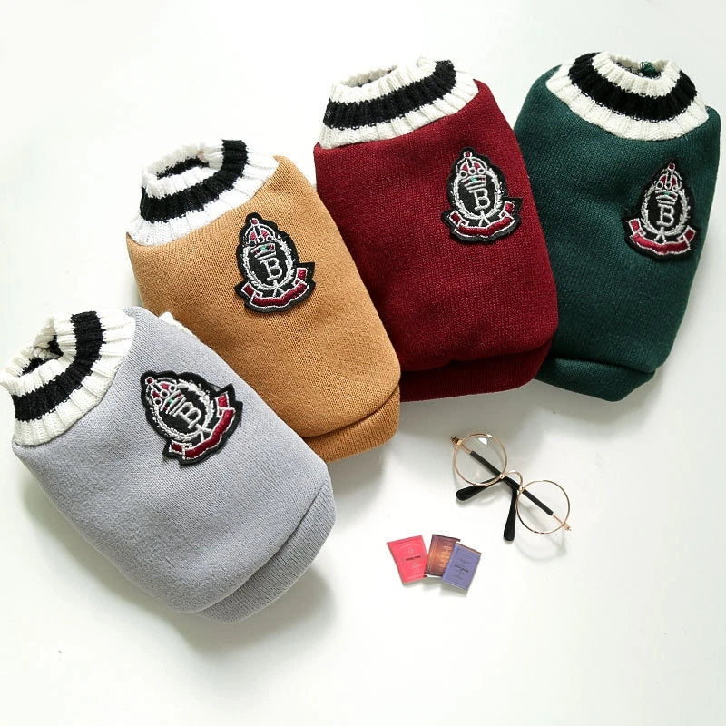Suéter de moda para perros, ropa cálida de invierno para perros pequeños y medianos, suéter para gatos de estilo universitario, jersey para cachorros, ropa para perros Chihuahua