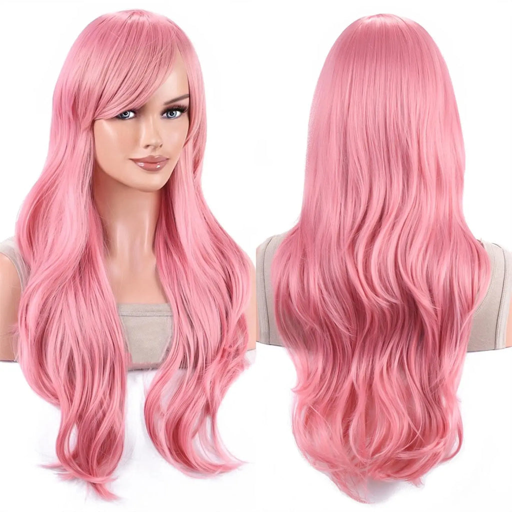 Peluca sintética Aideshair, pelucas de moda de 28 "y 70cm de largo, pelo rizado ondulado, peluca resistente al calor, peluca de Cosplay para mujeres con gorro de peluca gratis