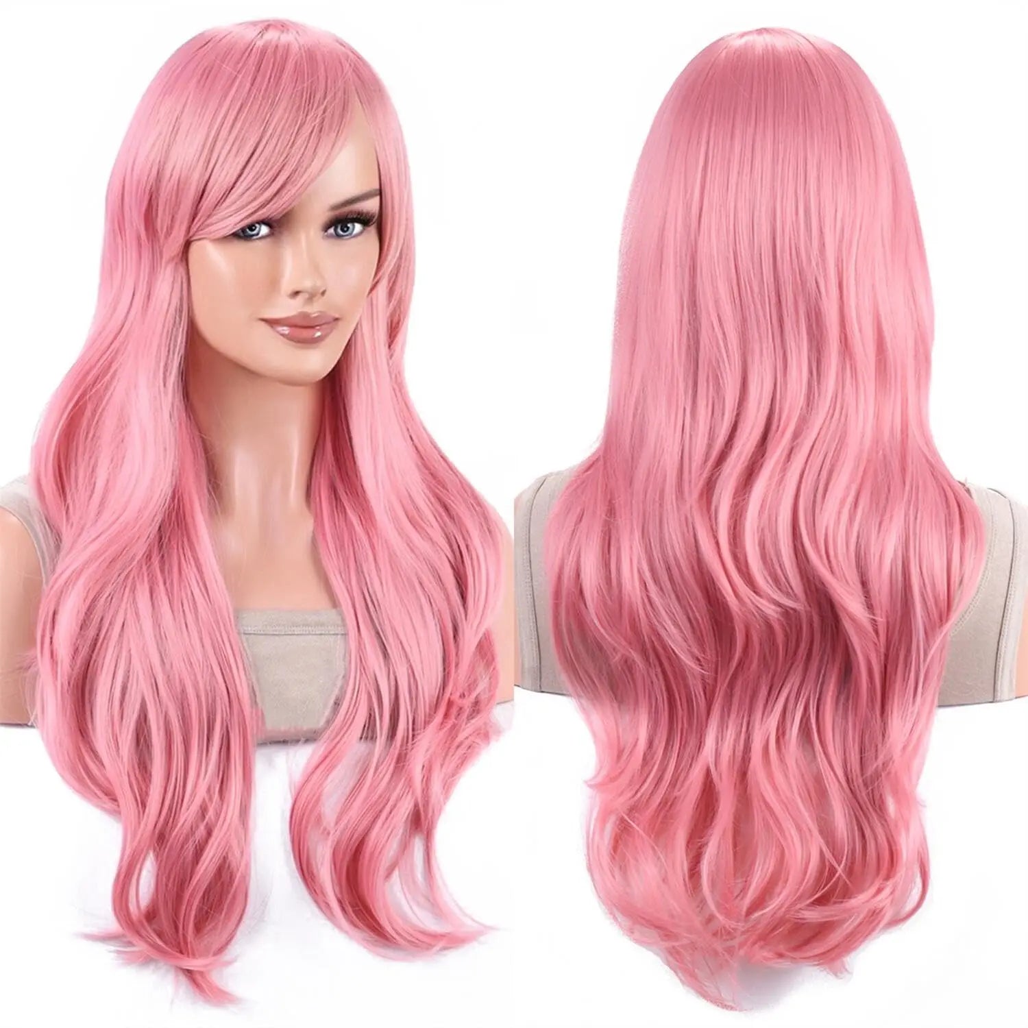 Peluca sintética Aideshair, pelucas de moda de 28 "y 70cm de largo, pelo rizado ondulado, peluca resistente al calor, peluca de Cosplay para mujeres con gorro de peluca gratis