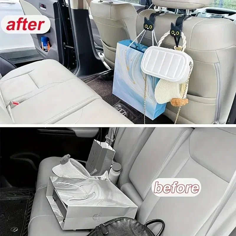 Lindo gancho para reposacabezas de asiento de coche con diseño de gato de dibujos animados en 3D, organizador Universal de almacenamiento de vehículos para bolsos, carteras y chaquetas, lindo Ca