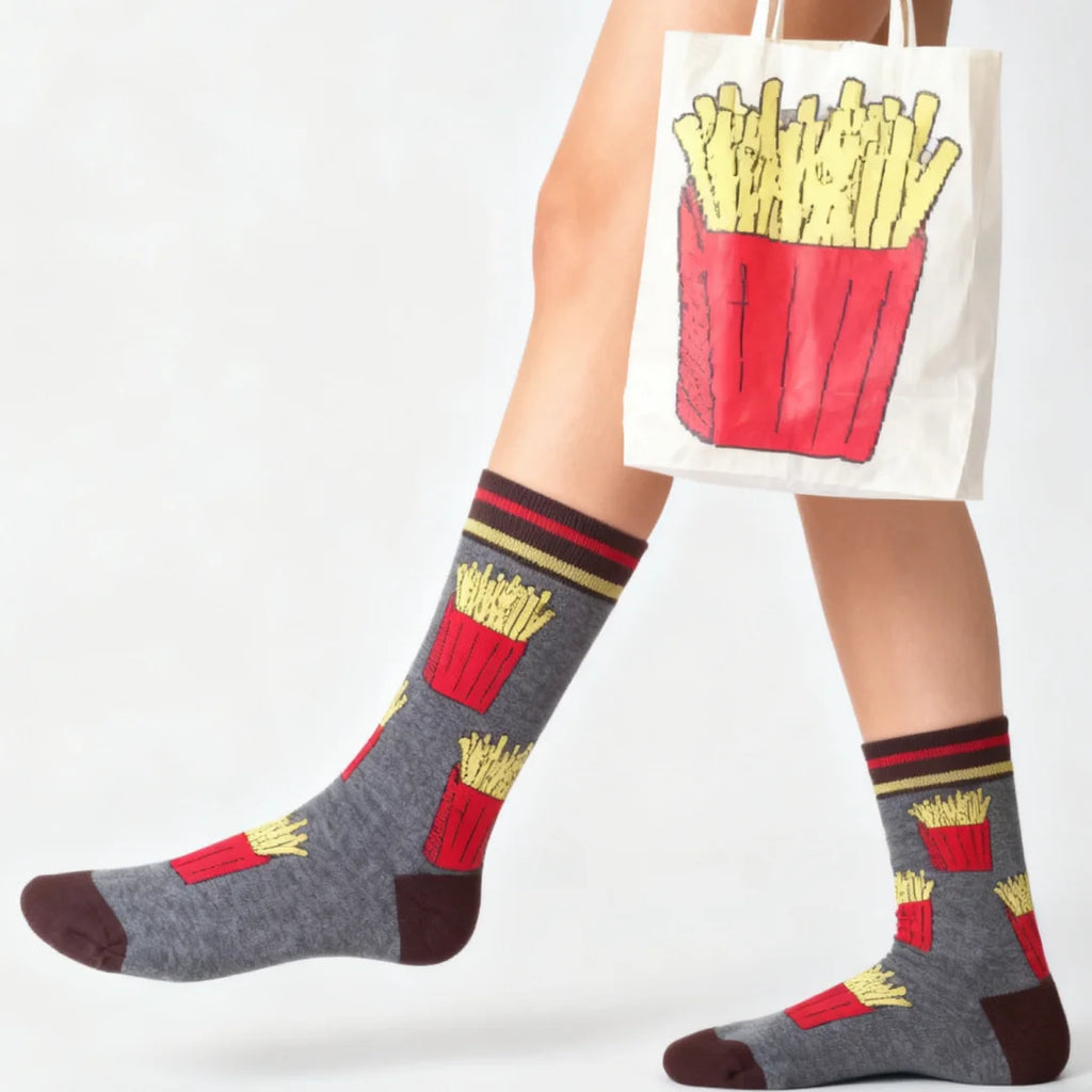 1 par Unisex divertido estilo AB tomate Ketchup French Fry impreso calcetines a media pantorrilla traje en todas las estaciones