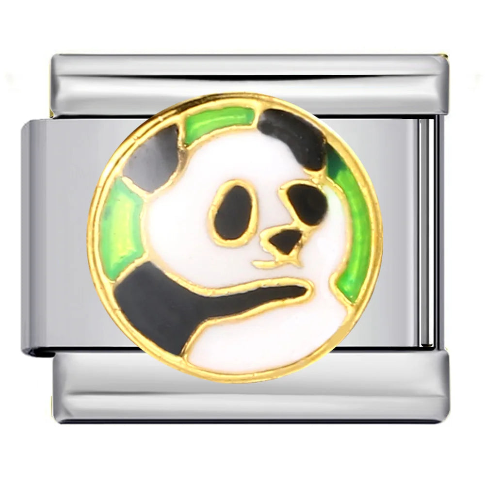 Moda Y2k lindo Kawaii Animal gato perro ballena Panda italiano encanto enlace ajuste 9mm pulsera de acero inoxidable DIY hacer cuentas de joyería