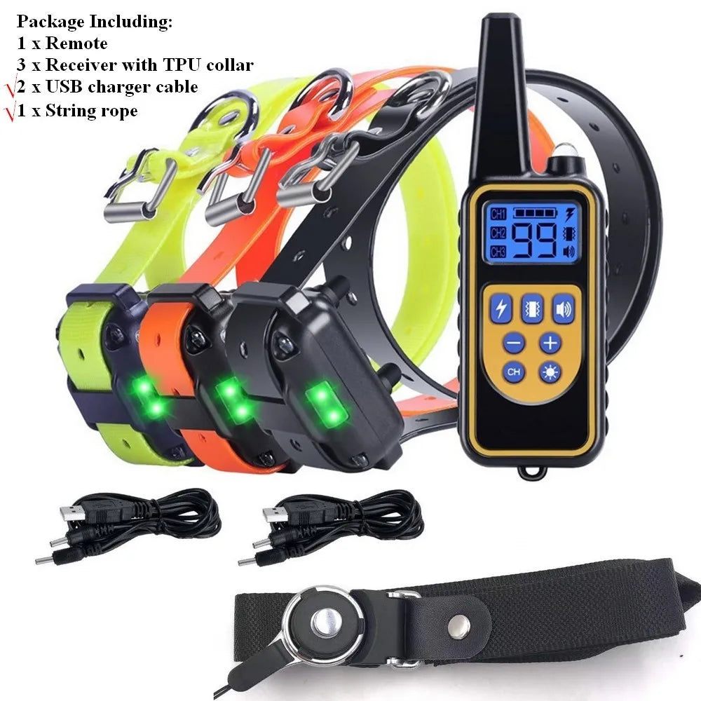 Collar de entrenamiento para perros y mascotas de 800M, pitido remoto, vibración, choque, recargable, impermeable, entrenador de mascotas, parada antiladridos para 3 perros
