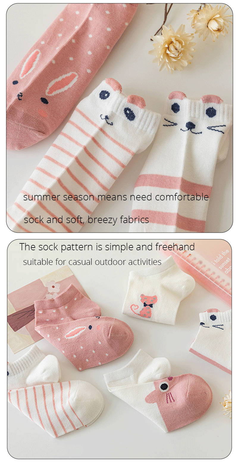 5/10/20 pares de calcetines de tubo corto para mujer, calcetines finos de gato rosa para las cuatro estaciones, bonitos calcetines de barco, calcetines bajos Ins a la moda