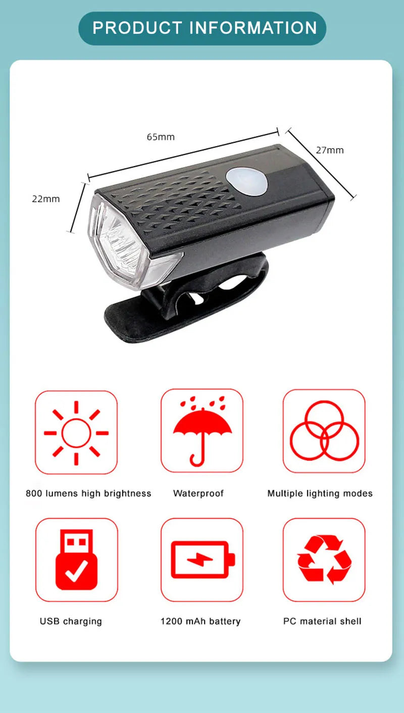 Juego de luces delanteras para bicicleta con luz trasera, recargable por USB, fácil de instalar, 3 modos, accesorios para bicicleta de carretera MTB