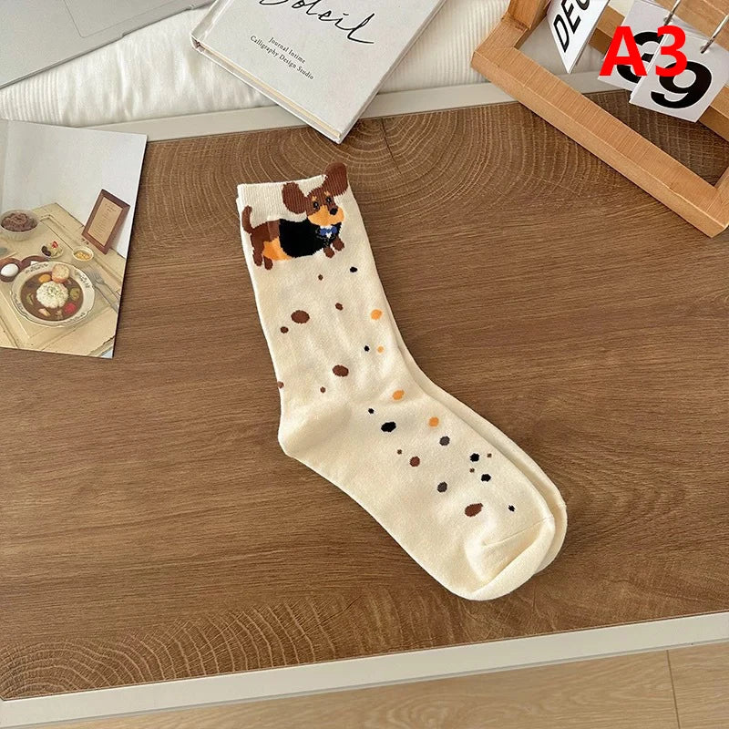 【N】 Calcetines divertidos de algodón con animales de perro salchicha, calcetines lindos y cálidos con estampado de dibujos animados de perro salchicha para otoño e invierno