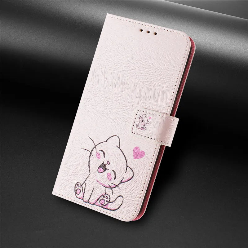 13 Funda de teléfono de cuero para iPhone 13 12 Mini 11 Pro 13Pro 12Pro Max 11Pro Coque Flip Cover Wallet fundas pintadas magnéticas gato oso