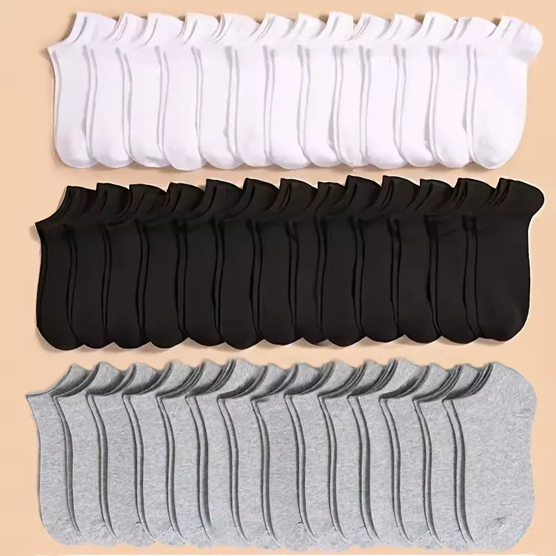 Calcetines Deportivos Unisex de Color Sólido para Primavera/Verano, 10/20/40 Pares, Calcetines Cortos Ligeros y Suaves para Hombre y Mujer, Paquete Económico