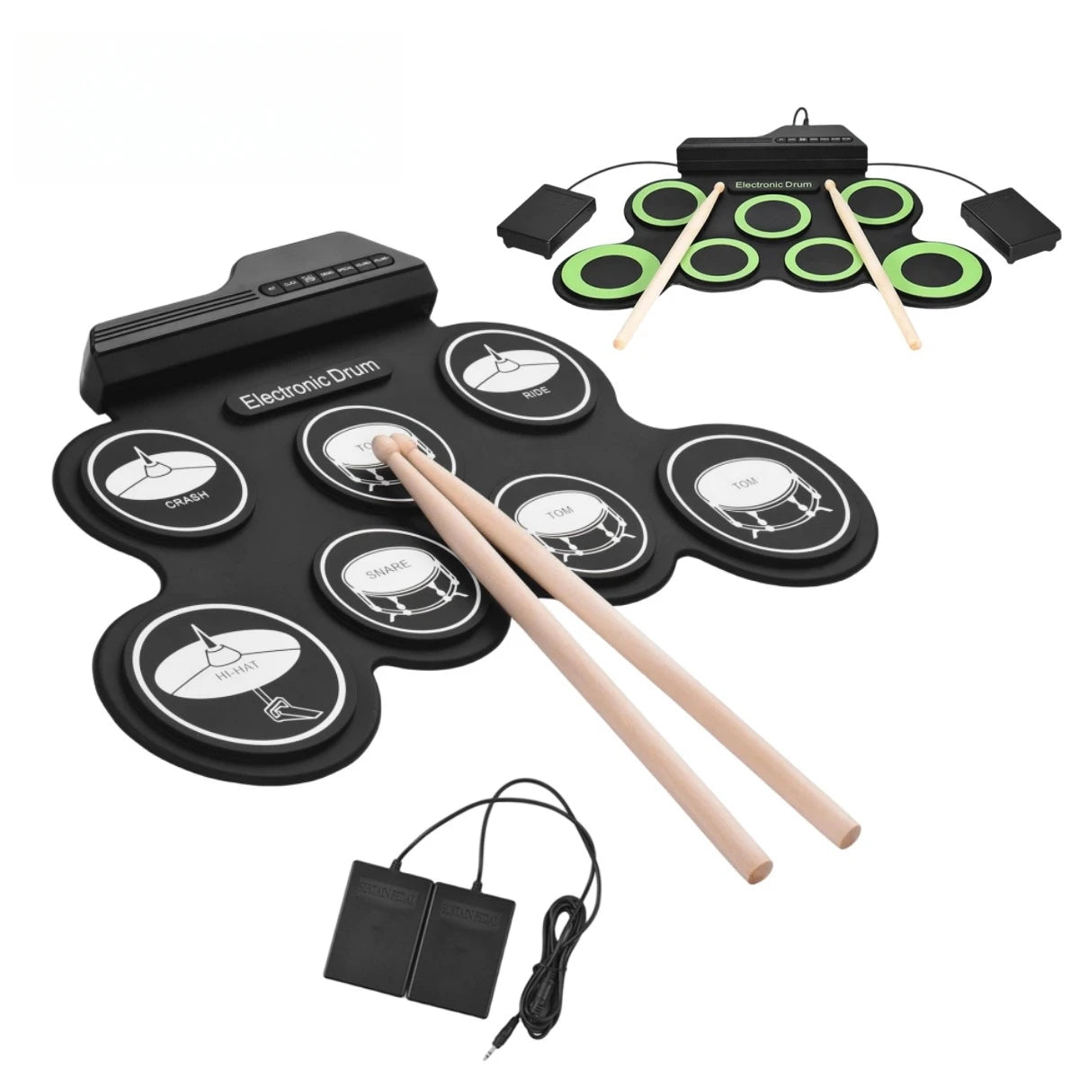 Rollo de mano de silicona plegable, tambor electrónico USB, Kit de almohadilla de práctica portátil con baquetas, Pedal de sostenido, novedad de 2022