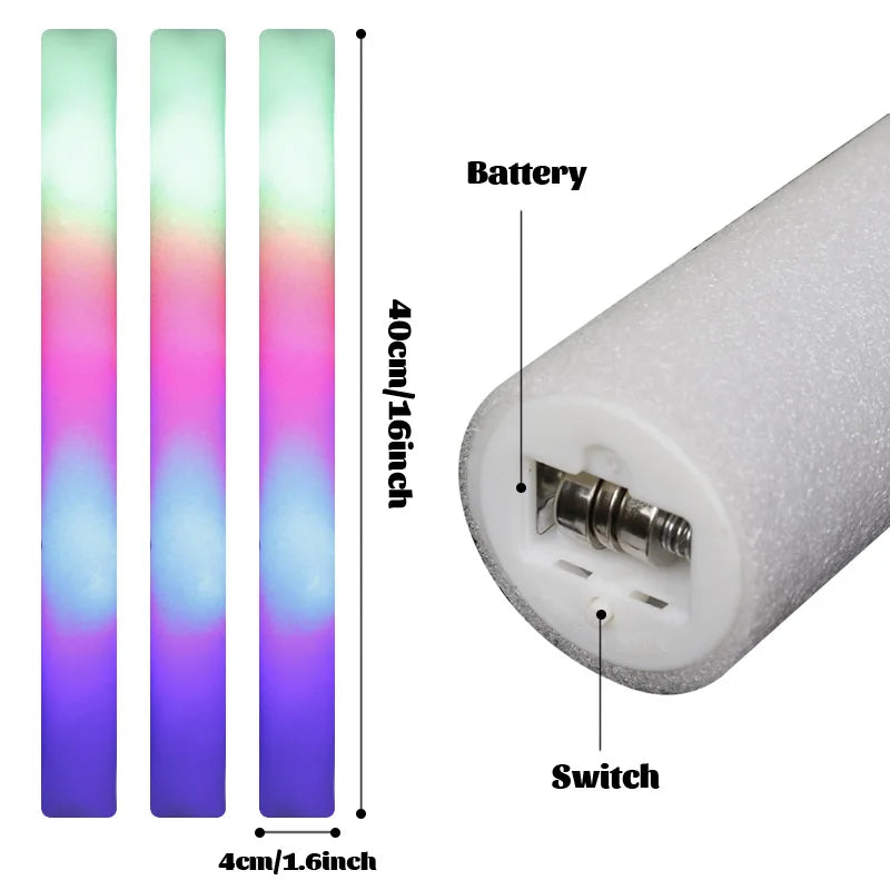 15/30 Uds. Barras luminosas LED a granel coloridas RGB, barra de espuma brillante, tubo de animación, luz oscura para suministros para fiesta de boda, cumpleaños y Navidad