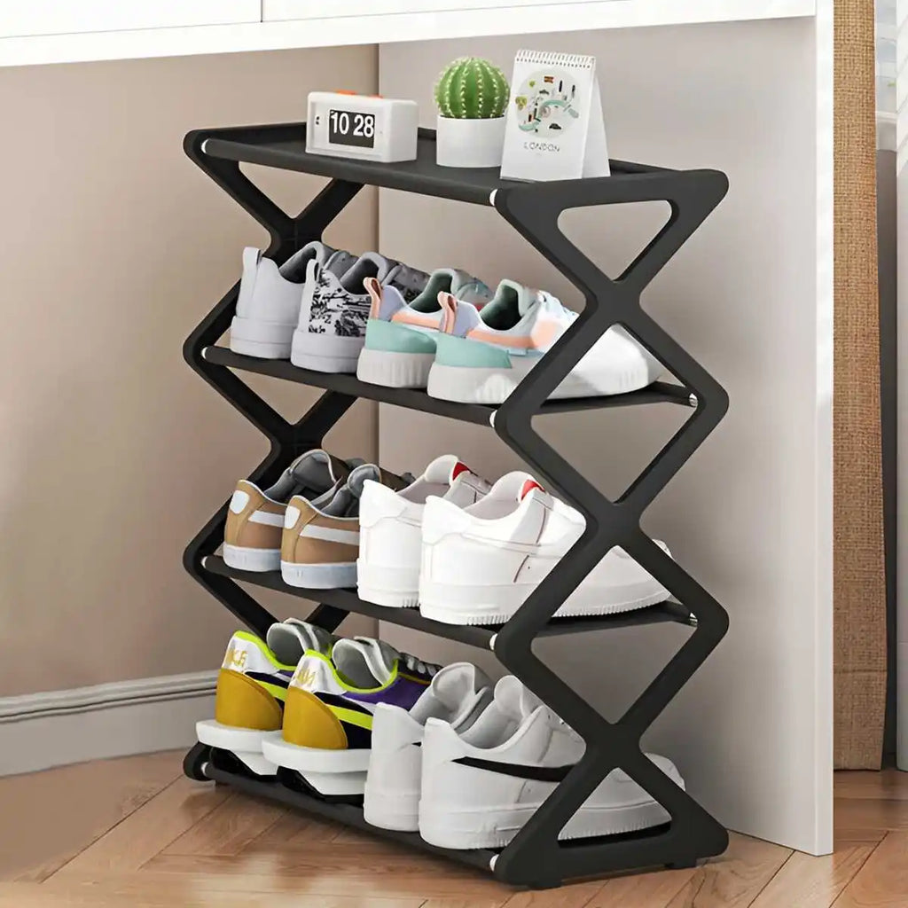 Zapatero de 4 Niveles en Forma de X, Multifuncional, a Prueba de Polvo, para Dormitorios, Entradas, Pasillos y Habitaciones