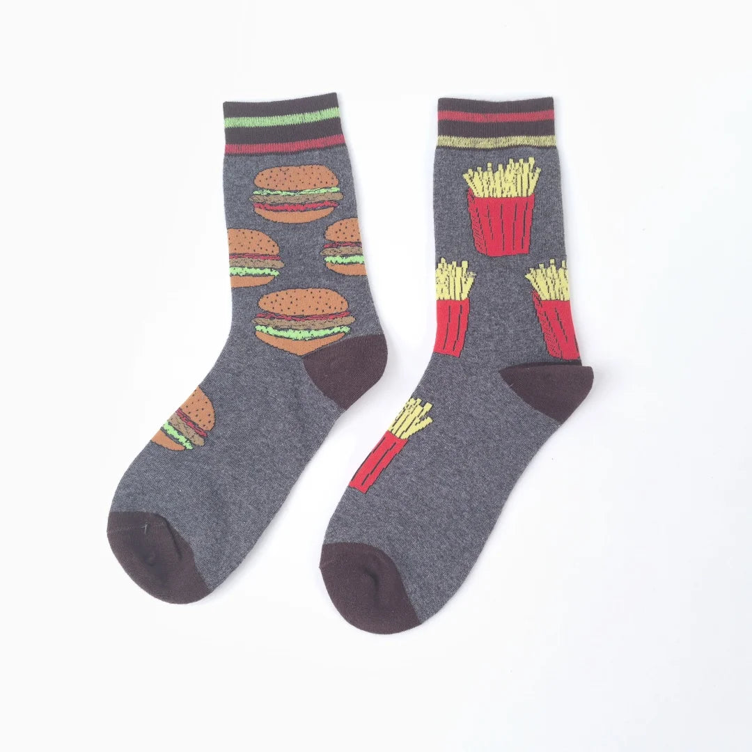 1 par Unisex divertido estilo AB tomate Ketchup French Fry impreso calcetines a media pantorrilla traje en todas las estaciones