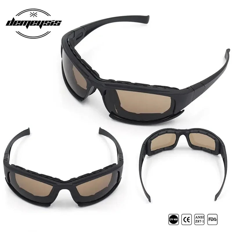 Gafas de Sol Fotocromáticas, Gafas Tácticas Polarizadas con 4 Lentes, Gafas de Airsoft, Gafas de Tiro, Gafas de Motociclismo, Gafas de Senderismo al Aire Libre
