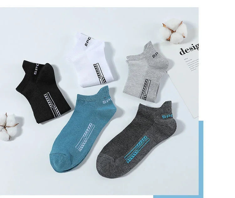 5 pares de calcetines tobilleros de alta calidad para hombre, calcetines deportivos de algodón transpirables, calcetines de malla informales atléticos de verano de corte fino corto Sokken talla 38-45