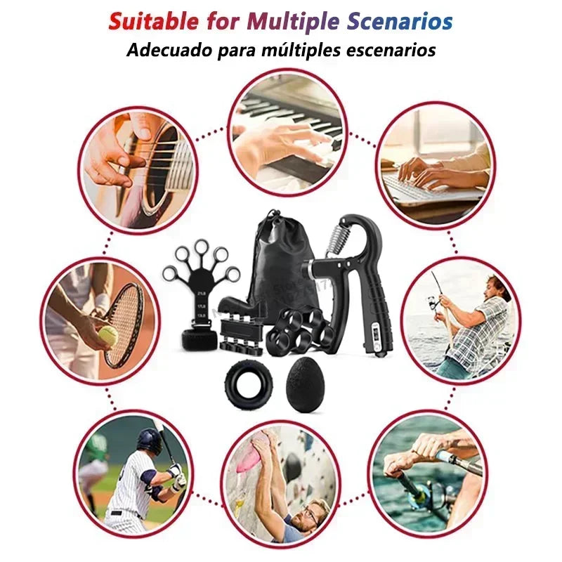 iLMH Entrenador de fuerza de agarre ajustable de 5-60 kg con ejercitador de dedos, fortalecedor de agarre de mano para desarrollo muscular y recuperación de lesiones