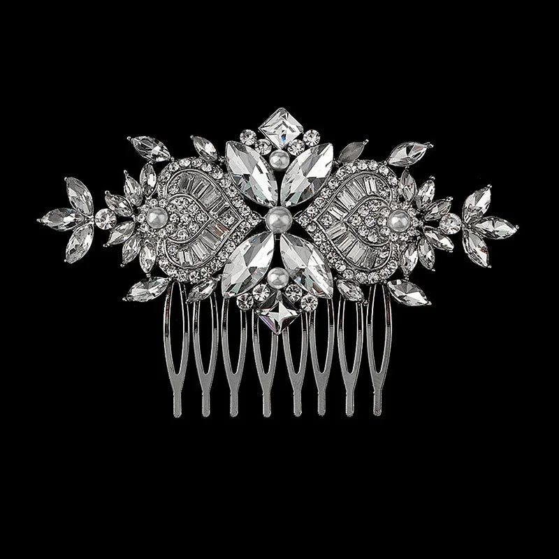 Nuevo peine de aleación de plata hecho a mano con perlas y diamantes de imitación, tocado de Metal a la moda, accesorio de joyería para el cabello elegante para mujer
