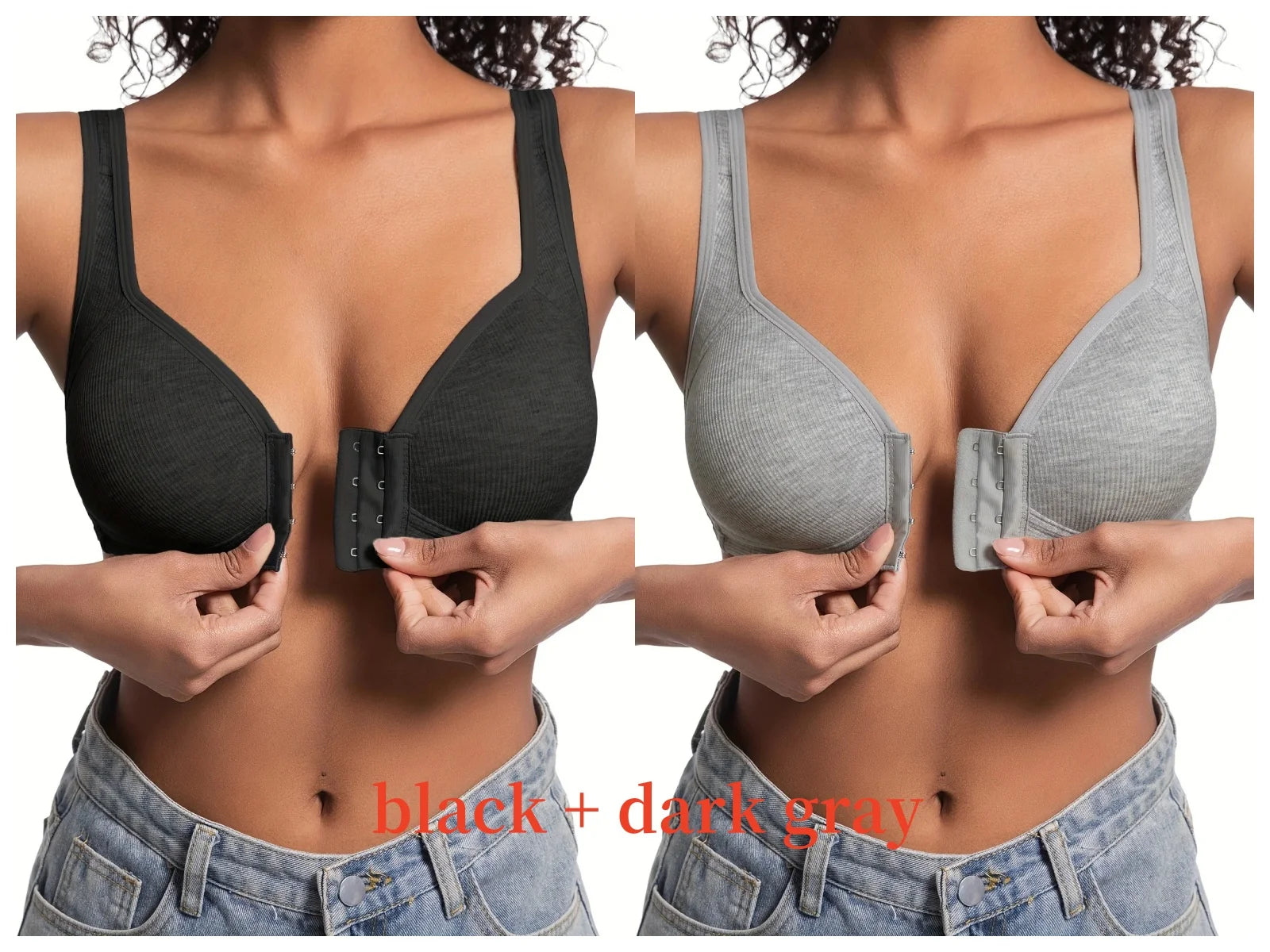 Sujetador de mujer sin aros con cierre frontal, color sólido, cobertura total, copas fijas, más consideradas para personas de mediana edad y mayores individuales