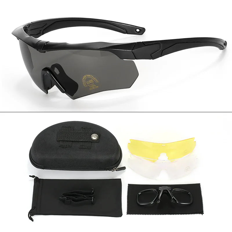 Gafas tácticas CS Airsoft gafas de tiro a prueba de viento HD 3 lentes Motocross motocicleta montañismo gafas seguras