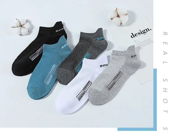 5 pares de calcetines tobilleros de alta calidad para hombre, calcetines deportivos de algodón transpirables, calcetines de malla informales atléticos de verano de corte fino corto Sokken talla 38-45