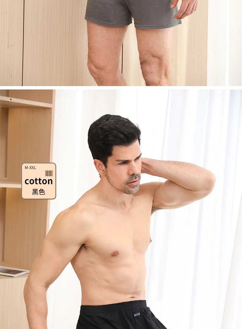 1 Uds. Ropa interior para hombre, pantalones Aro de algodón puro para dormir en casa, pantalones cortos holgados y transpirables de cintura alta para hombre, Boxers de cuatro esquinas