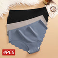 Bragas sin costuras de seda de hielo, 4 unidades/juego de bragas para mujer, ropa interior elástica de Color sólido, bragas laterales onduladas ultrafinas sin rastro