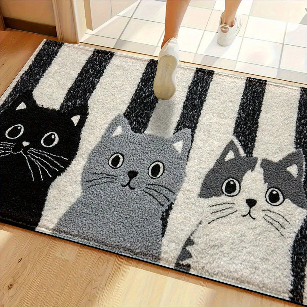 VIKAMA Alfombra de suelo de gato a rayas de dibujos animados, suave, antideslizante, para puerta de entrada, baño, interior, alfombra decorativa para el hogar 2025