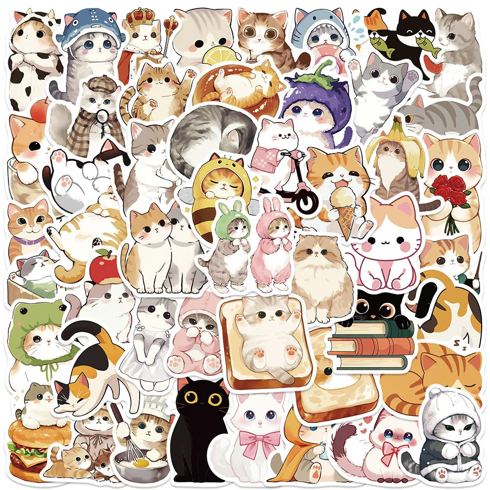 50 Uds. De pegatinas de dibujos animados de gato, decoración artesanal, maleta, álbum de recortes, teléfono, portátil, papelería, gatito, pegatina de juguete para niños