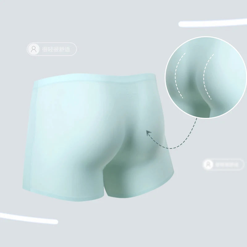 Ropa interior para hombre, Boxers de seda helada con estampado 3D, Boxers finos sin costuras, pantalones cortos deportivos alargados de verano para la cabeza
